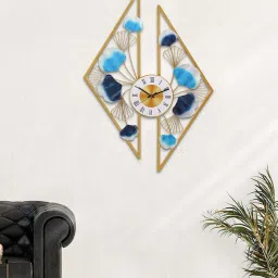 CHRONIKLE Golden & Blue Iron Wall Art Design Vertical Analog Roman Numbers Wall Clock image 1