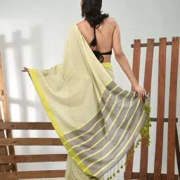 CHARUKRITI Green Cotton Saree With Unstitched Blouse image 2
