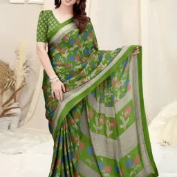 MIRCHI FASHION Parrot Green Floral Print Saree With Unstitched Blouse Piece-picture-15