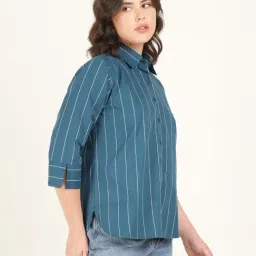 Hancock Turquoise Cotton Striped Shirt image 4