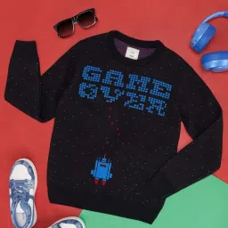 Pantaloons Junior Black Printed Full Sleeves Sweater image 1