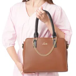 Lavie Brown Solid Medium Satchel Handbag-image-80