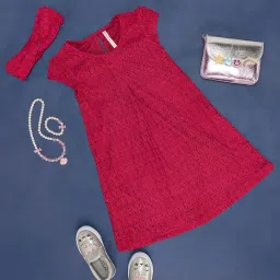 Pantaloons Junior Magenta Pink Cotton Regular Fit Dress image 1