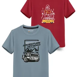 HELLCAT Kids Maroon & Grey Printed T-Shirt (Pack Of 2) image 1