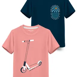 HELLCAT Kids Teal & Pink Printed T-Shirt (Pack Of 2) image 1