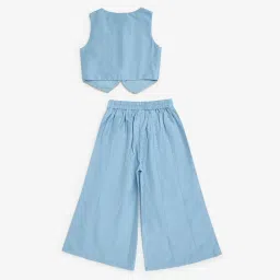 Utsa Kids by Westside Dusty Blue Floral Waistcoat and Palazzos Set image 2