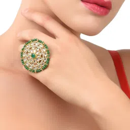 Zaveri Pearls Green Beads & Kundan Embellished Ethnic Finger Ring-ZPFK10782 image 1