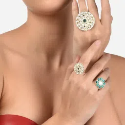 Zaveri Pearls Gold Tone Combo of 3 Ethnic Adjustable Finger Rings-ZPFK12773 image 1