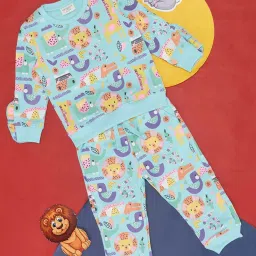 Pantaloons Baby Blue Cotton Printed Full Sleeves T-Shirt Set image 1