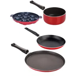 Nirlon Non-Stick Red Aluminium Gas Compatible Kitchenware Utensil Items set of 4 Pieces image 1