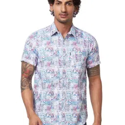 Spykar Blue Cotton Regular Fit Printed Shirt-image-28