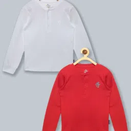 Kiddopanti Boys White & Red Cotton Regular Fit Full Sleeves T-Shirt (Pack of 2) image 1