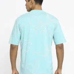 Basics Blue Cotton Relaxed Fit Printed T-Shirt image 2