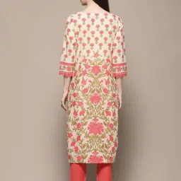 Biba Beige Cotton Floral Print Straight Kurta image 2