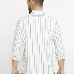 Basics Blue Cotton Slim Fit Striped Shirt image 2