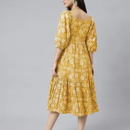 Janasya Yellow Printed Casual Dress image 2