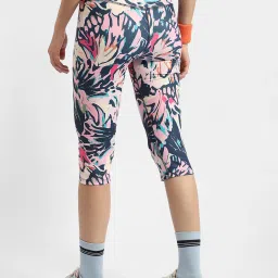 MADAME Pink & Navy Printed Mid Rise Capris image 2