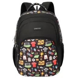 Lavie Sport Sporty 39L Printed School Unisex Backpack with Rain cover for Boys/Girls (Black)-image-13