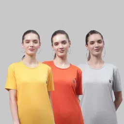 Vimal Jonney Yellow & Orange Cotton Sports T-Shirt - Pack Of 3-image-42