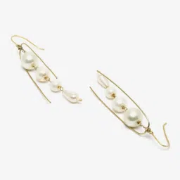 Dugran By Dugristyle Pearl White & Golden Dangler Earrings image 4