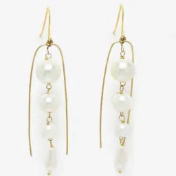 Dugran By Dugristyle Pearl White & Golden Dangler Earrings image 3