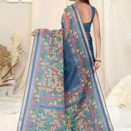 MIRCHI FASHION Blue Chequered Saree With Unstitched Blouse Piece image 2