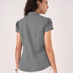 Annabelle By Pantaloons Grey Regular Fit Striped Shirt image 2
