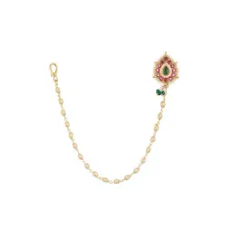 Aatmana Green & White Gold-Plated Kundan Chained Nosepin with Chain image 4