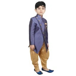 SG Yuvraj Kids Navy & Brown Printed Sherwani with Pyjama image 4
