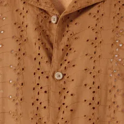 Styli Rust Cotton Relaxed Fit Self Design Shirts image 4