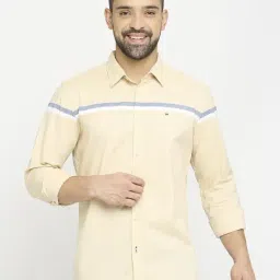 Basics Yellow Cotton Slim Fit Striped Shirt-picture-26