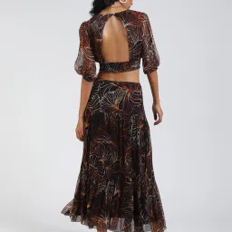 Label Ritu Kumar Black Printed Crop Top With Skirt image 2