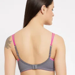 Clovia Dark Grey & Pink Non Wired Padded T-shirt Bra image 2