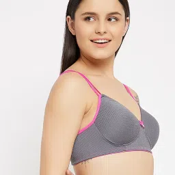 Clovia Dark Grey & Pink Non Wired Padded T-shirt Bra image 3