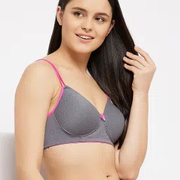 Clovia Dark Grey & Pink Non Wired Padded T-shirt Bra image 4