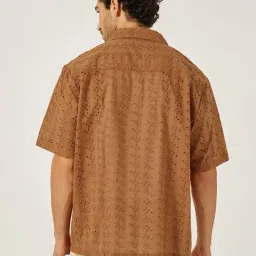 Styli Rust Cotton Relaxed Fit Self Design Shirts image 2