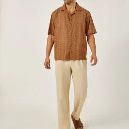 Styli Rust Cotton Relaxed Fit Self Design Shirts image 3