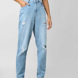 ONLY UNIQUE COLLECTION Women Blue Straight Fit High-Rise Mildly Distressed Jeans-image-92