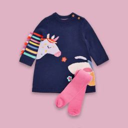 Mothercare Kids Multicolor Self Design Full Sleeves Dress with Tights-picture-31