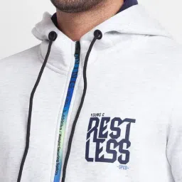 Spykar White Cotton Regular Fit Printed Hooded Sweatshirt image 4