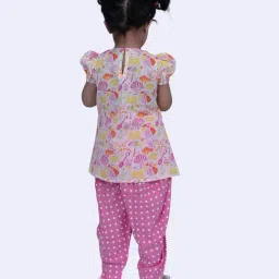 Twisha Girls White & Pink Cotton Regular Fit Printed Suit Set image 2