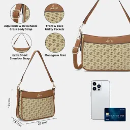 Lavie Beige & Brown Printed Medium Shoulder Handbag image 4