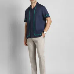 Simon Carter London Navy Cotton Regular Fit Printed Shirt image 5