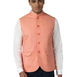 Peter England Peach  Regular Fit Self Pattern Nehru Jacket image 1
