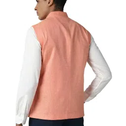 Peter England Peach  Regular Fit Self Pattern Nehru Jacket image 2