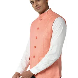Peter England Peach  Regular Fit Self Pattern Nehru Jacket image 3