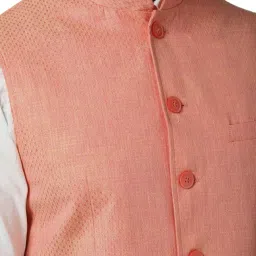 Peter England Peach  Regular Fit Self Pattern Nehru Jacket image 4