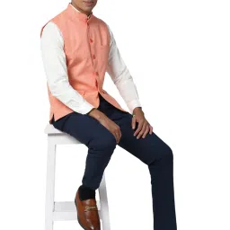 Peter England Peach  Regular Fit Self Pattern Nehru Jacket image 5
