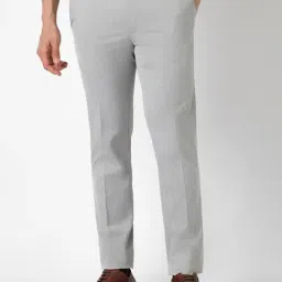 Peter England Grey Slim Fit Texture Trousers-image-63