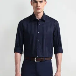 Arrow Navy Cotton Slim Fit Striped Shirt-image-44